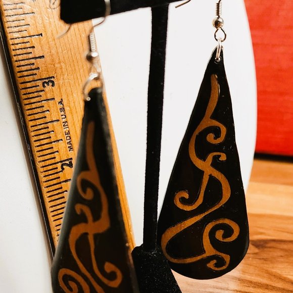 Vintage Earrings Handmade Inlaid Wood Dramatic! - Picture 3 of 3